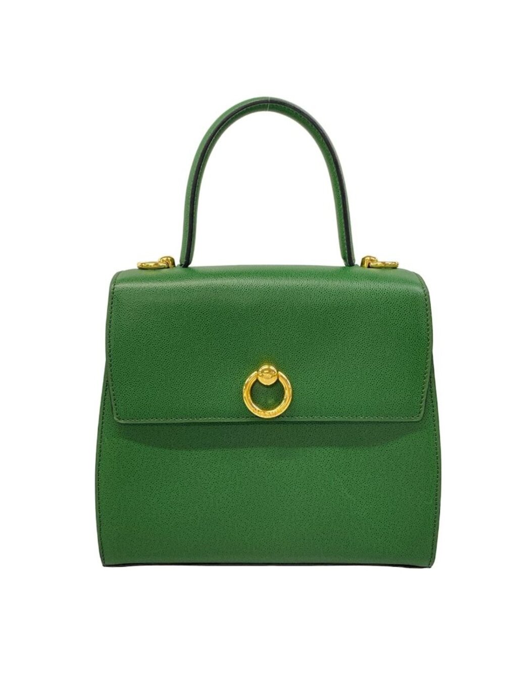 Celine Handbag Green Gold Flap Leather